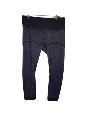 Lululemon P30416 Black Athletic Training Cropped Striped Leggings, 8